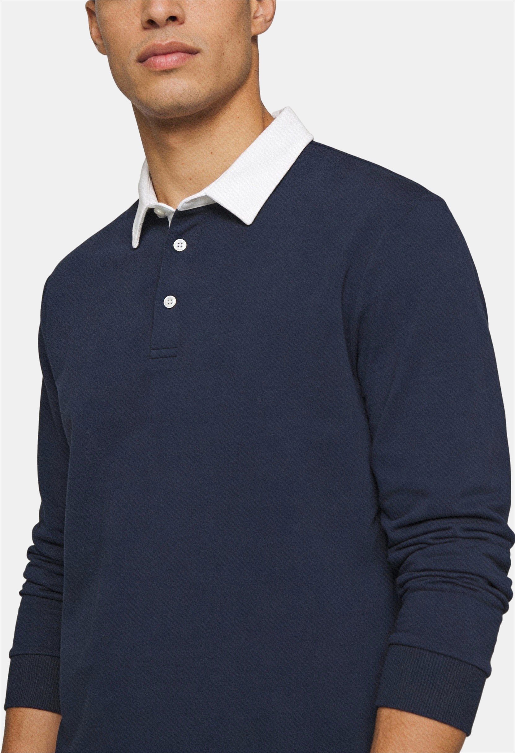 Men’s Contrast Collar Long-Sleeve Polo Shirt