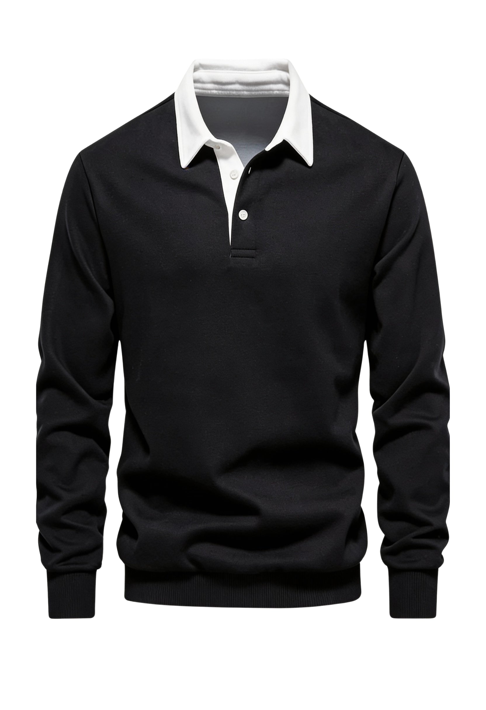 Men’s Contrast Collar Long-Sleeve Polo Shirt