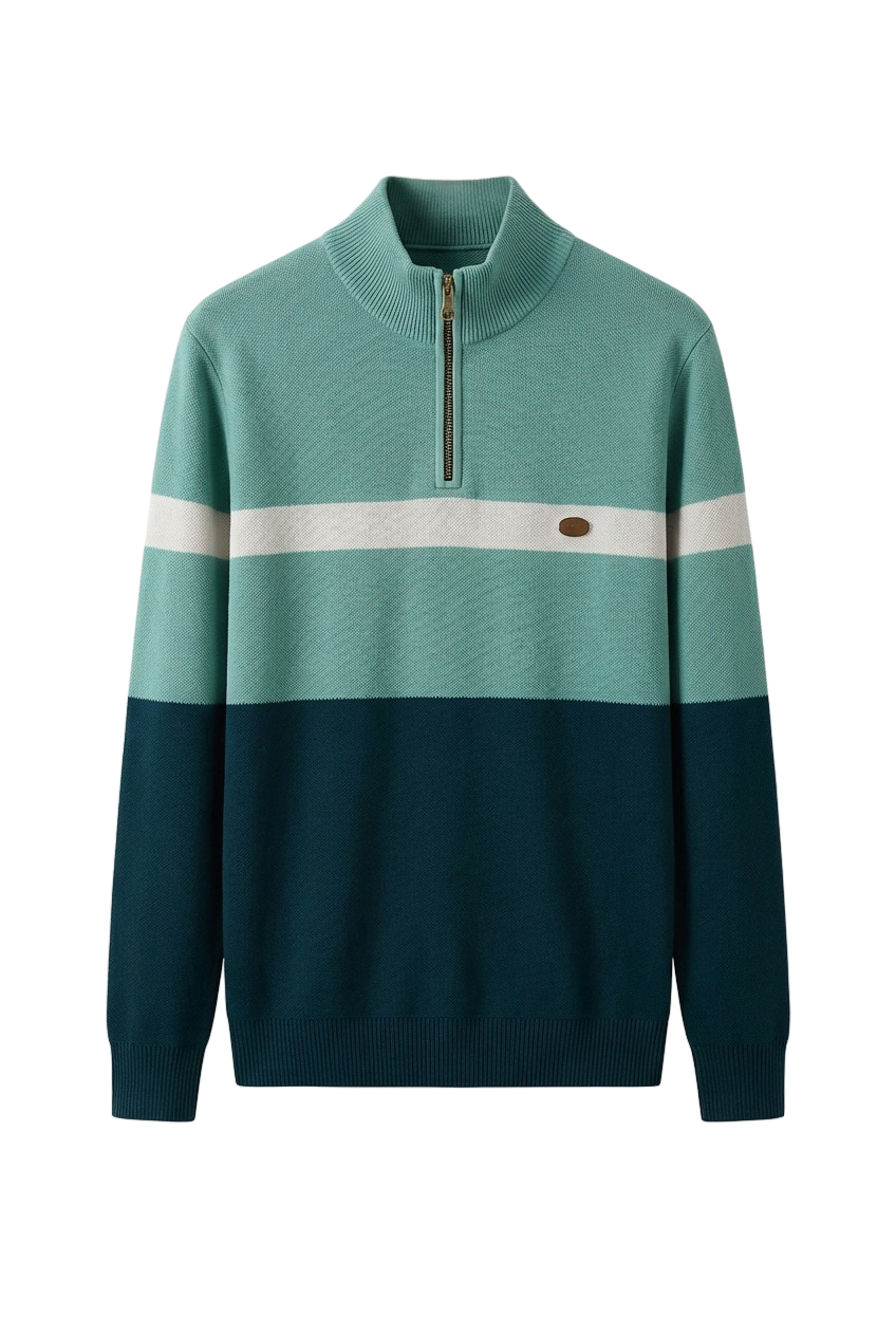 Quarter-Zip Knit Pullover with Ribbed Collar