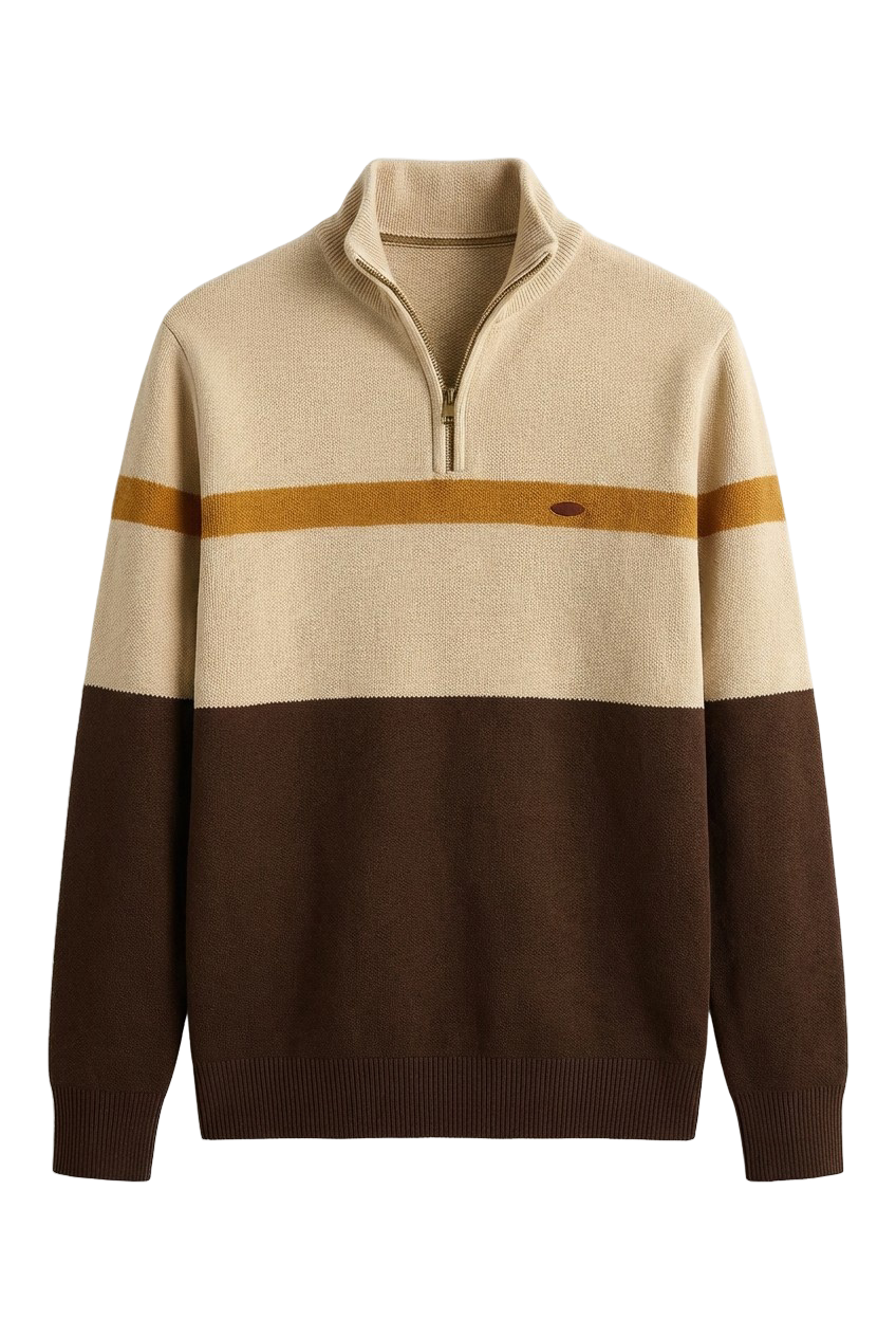 Quarter-Zip Knit Pullover with Ribbed Collar