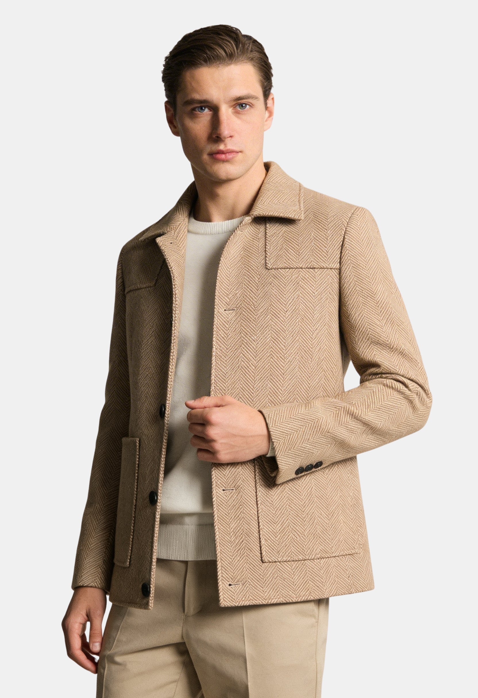 Tailored Herringbone Lapel Button Jacket