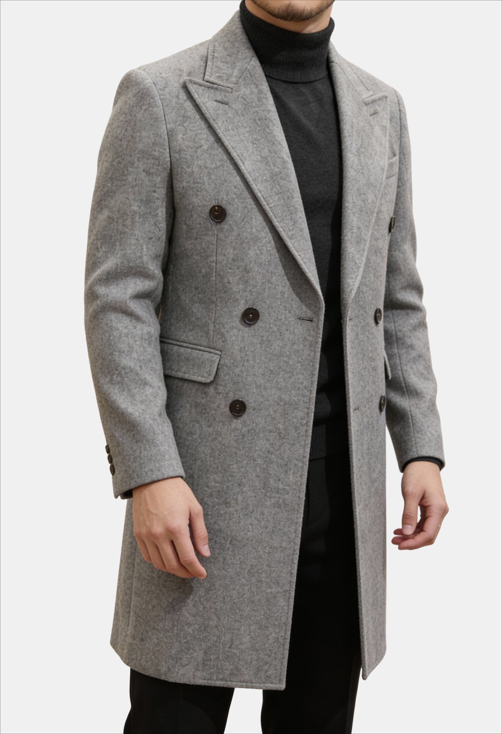 Regular Fit Warm Mens Wool Overcoat