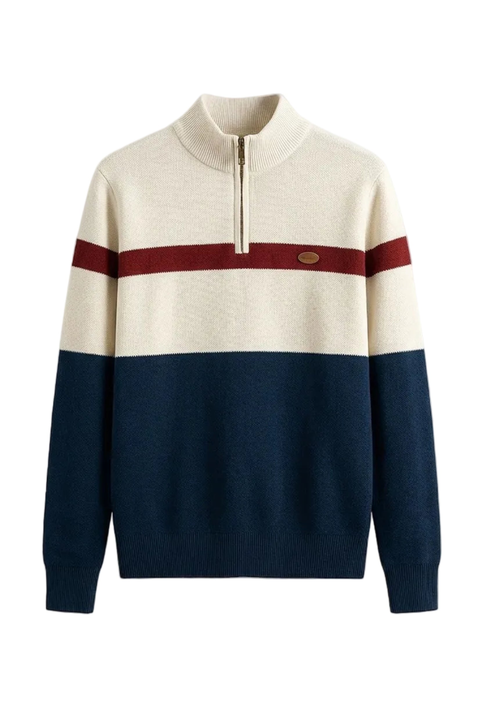 Quarter-Zip Knit Pullover with Ribbed Collar